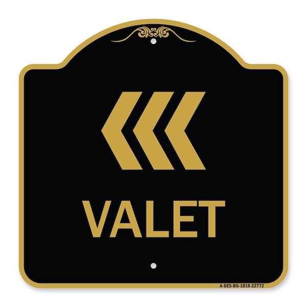 Signmission Designer Series Sign-Valet Left Arrow, Black & Gold Aluminum Sign, 18" x 18", BG-1818-22772 A-DES-BG-1818-22772 - main